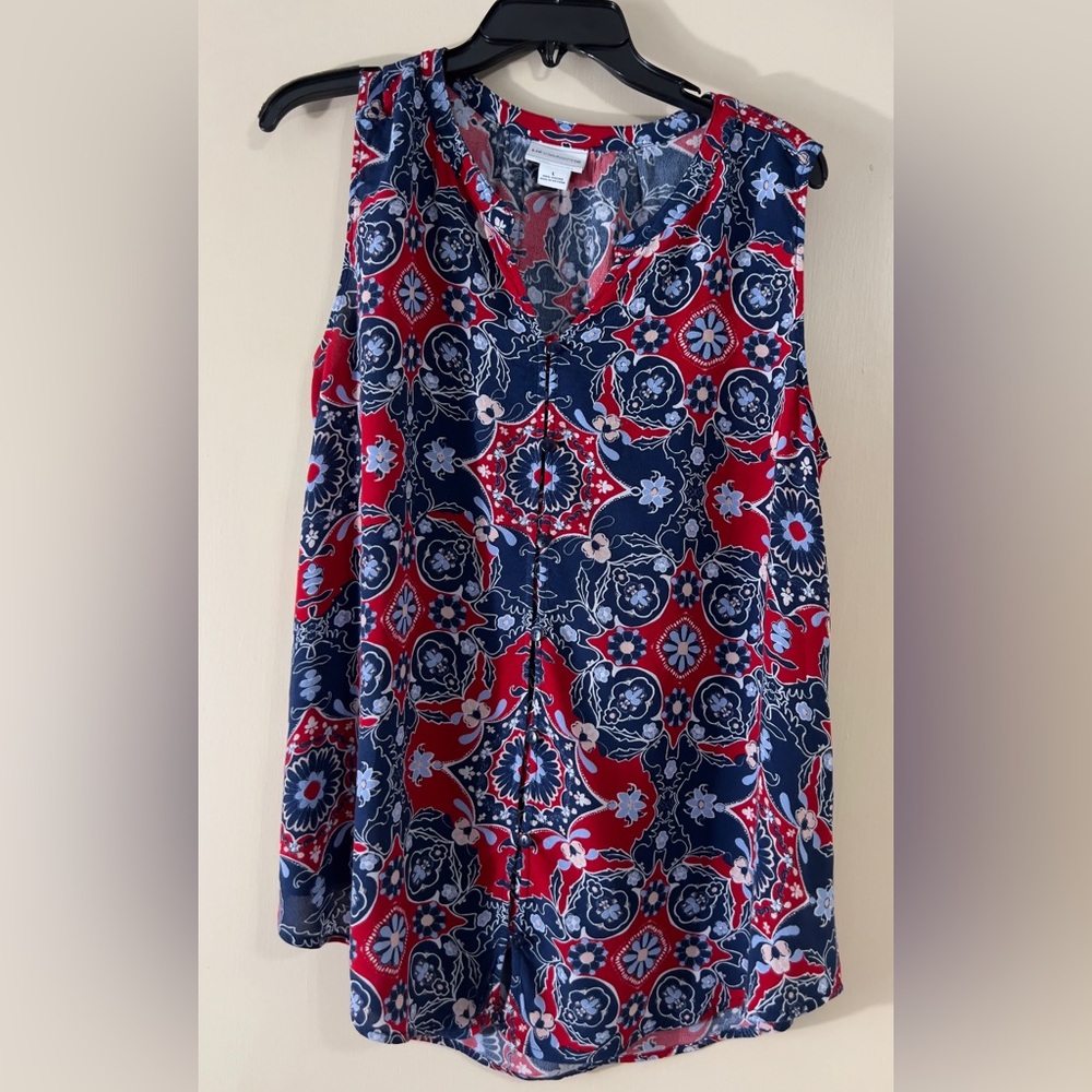 Liz Claiborne Career Women’s Blue/Red Sleeveless Blouse Size L Top